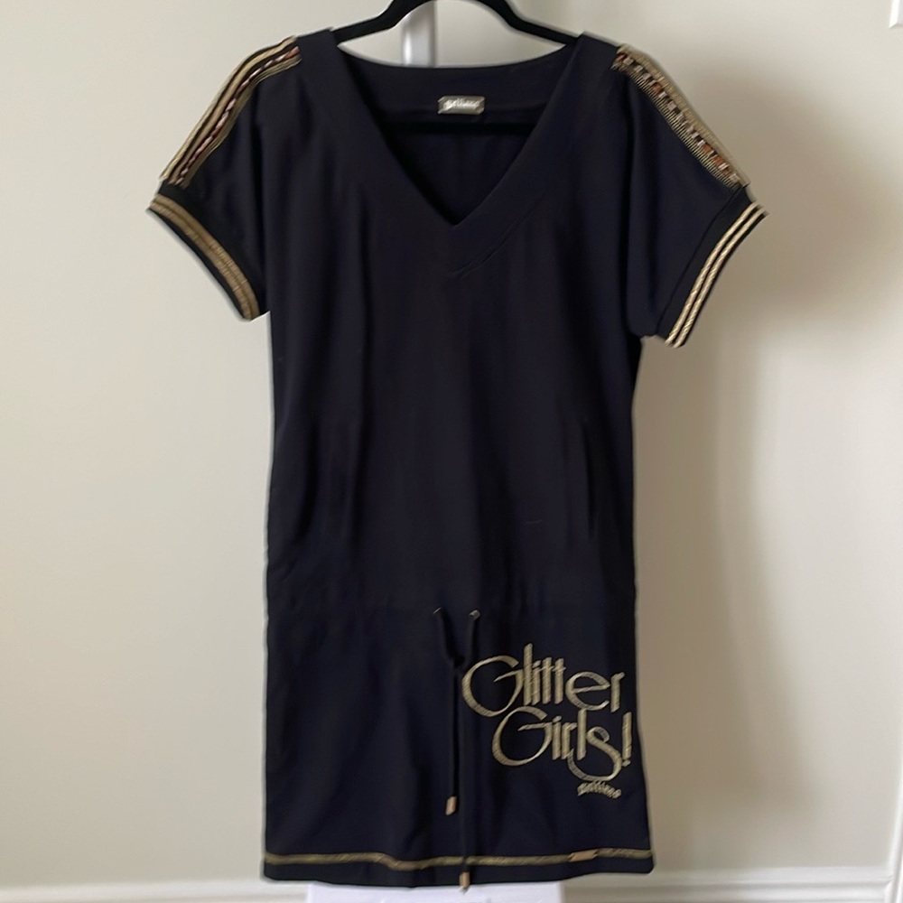 Rare Vintage John Galliano black v neck dropped waist dress, size EU 38/ US M